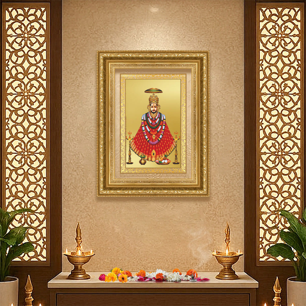 Diviniti 24K Gold Plated Khatu Shyam (Classic) Divine Wall Frame for Home Mandir & Office Decor | Luxury Spiritual Gift