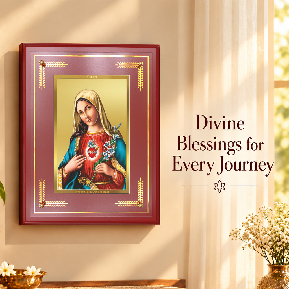 24K Gold-Plated Mother Mary MDF Frame | Premium Gift Box | 26x20 CM