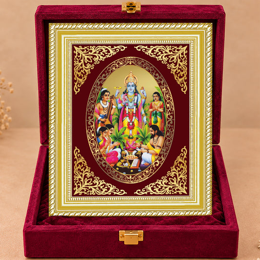 24K Gold-Plated Lord Satyanarayan Frame | Premium Gift Box | 26x20 CM
