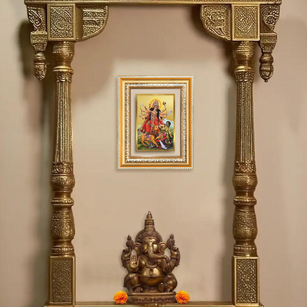 Diviniti 24K Gold Plated Durga - Mahishasura Mardini (Classic) Divine Wall and Table Top Frame for Home Mandir & Office Decor | Luxury Spiritual Gift
