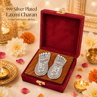 999 Silver-Plated Lakshmi Charan Paduka | Premium Gift Box | 7x3 CM