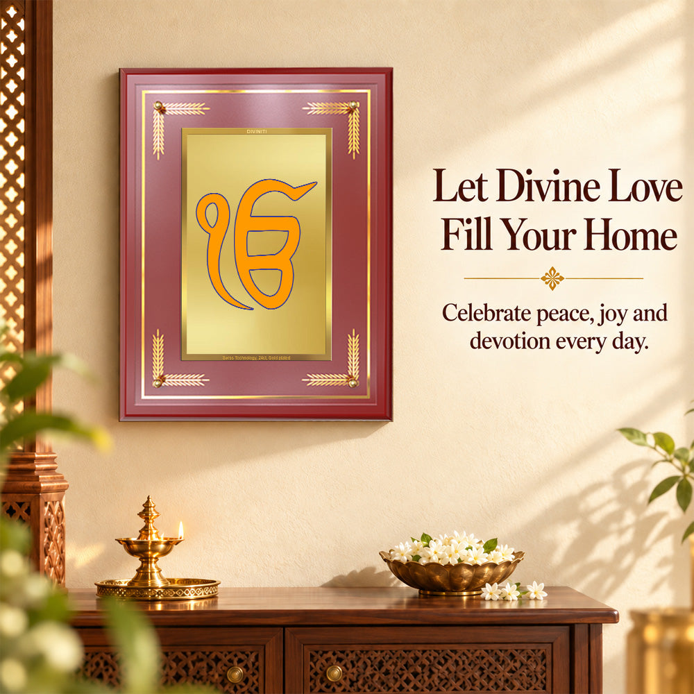 24K Gold-Plated Ik Onkar MDF Frame | Premium Gift Box | 27x35 CM