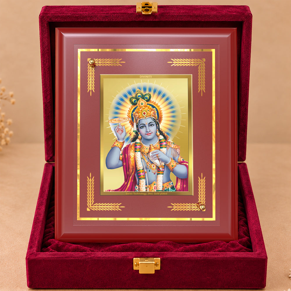 24K Gold-Plated Lord Vishnu MDF Frame | Premium Gift Box | 13.5x16 CM