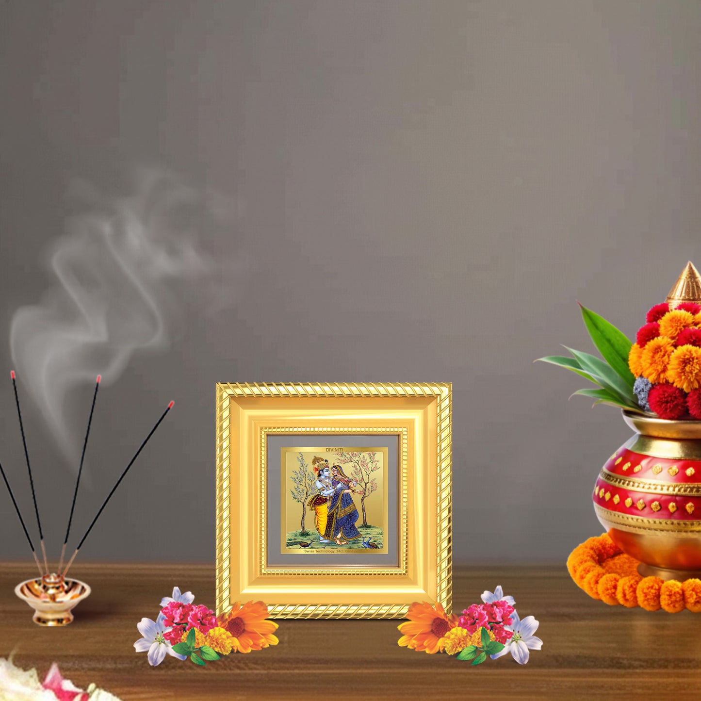 Diviniti Radha Krishna Tabletop Photo Frame in 24K Gold Plated Foil | Love, Devotion & Divine Harmony | DG015S1A (10x10 CM)