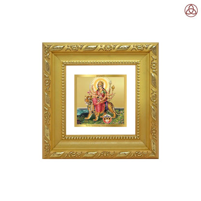 Durga Sherawali Mata with Pind | Goddess of Power & Protection Car Dashboard Frame in 24K Gold Plated Foil