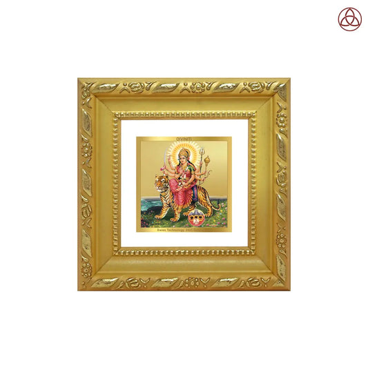 Durga Sherawali Mata with Pind | Goddess of Power & Protection Car Dashboard Frame in 24K Gold Plated Foil