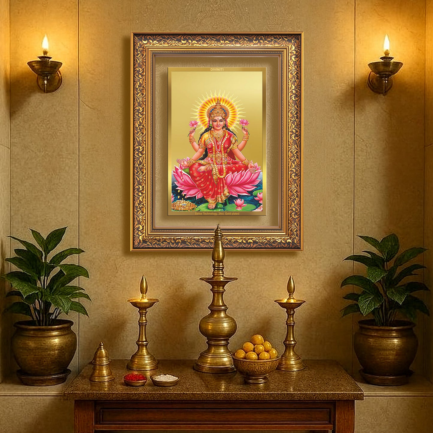 Goddess Lakshmi | Devi of Wealth & Prosperity Wall Mount Photo Frame in 24K Gold Plated Foil