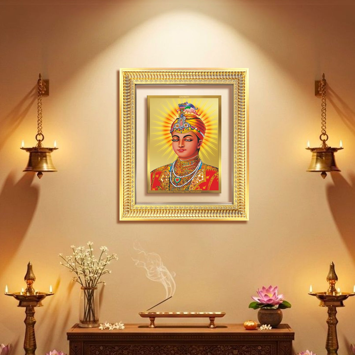 Diviniti 24K Gold Plated Guru Harkrishan Sahib Ji (Classic) Sacred Sikh Wall Frame for Home Decor & Office Ambiance | Premium Spiritual Gift