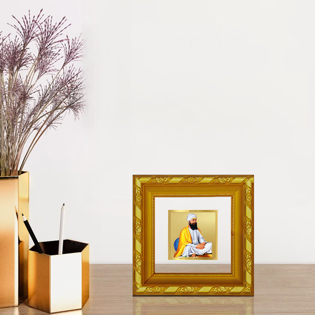 DIVINITI 24K Gold Plated Foil Guru Tegh Bahadar Sahib Ji Photo Frame for Home Decor, Wall Hanging, Puja Room, Workshop, Gifts|DG103S1A (10x10 CM)