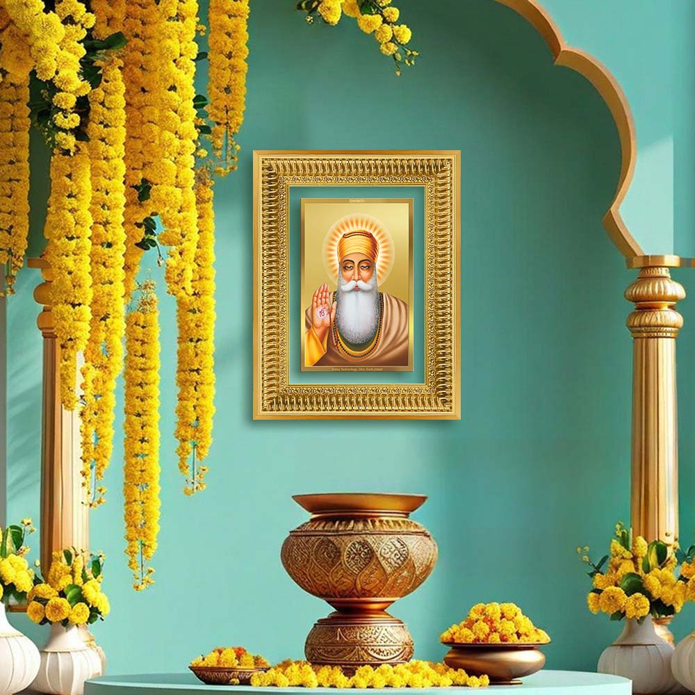 Diviniti 24K Gold Plated Guru Nanak Dev Ji (Classic) Sacred Sikh Wall Frame for Home Decor & Office Ambiance | Premium Spiritual Gift