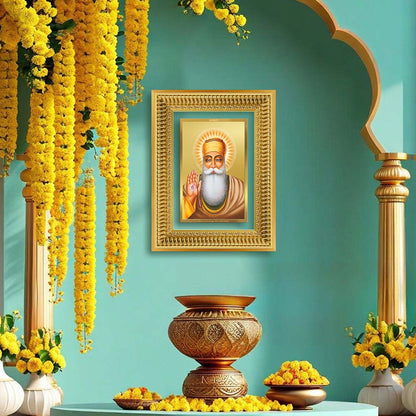 Diviniti 24K Gold Plated Guru Nanak Dev Ji (Classic) Sacred Sikh Wall Frame for Home Decor & Office Ambiance | Premium Spiritual Gift