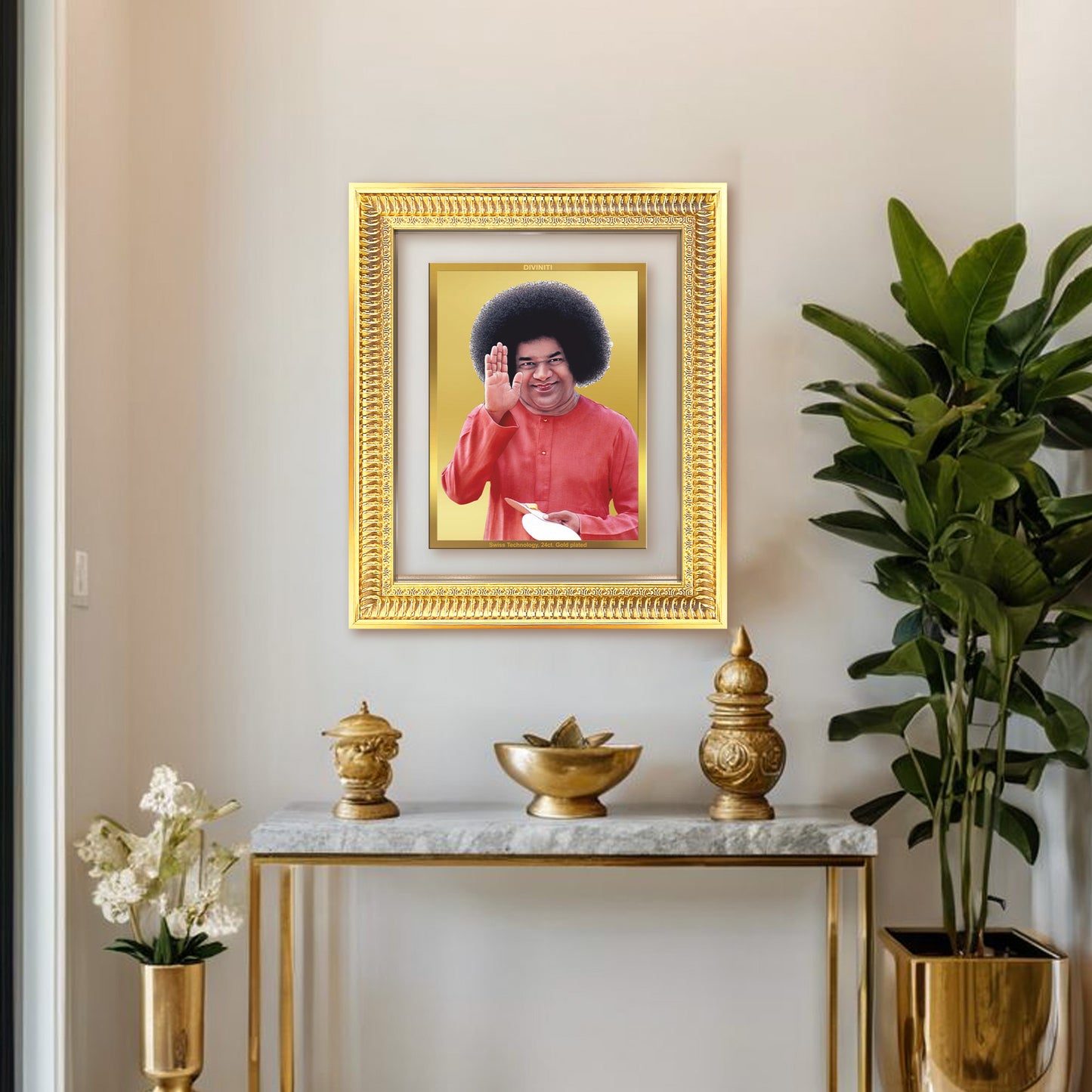 Diviniti 24K Gold Plated Satya Sai Baba (Classic) Divine Wall Frame for Home Mandir & Office Decor | Luxury Spiritual Gift