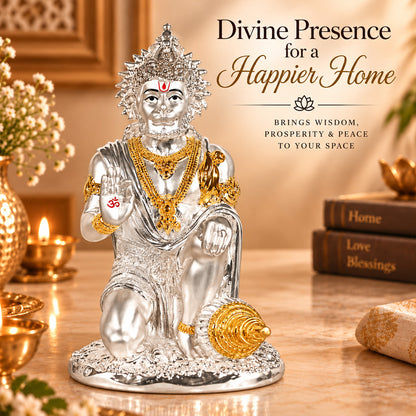 999 Silver-Plated Dual-Tone Hanuman Idol | Premium Gift Box | 19.5x11 CM