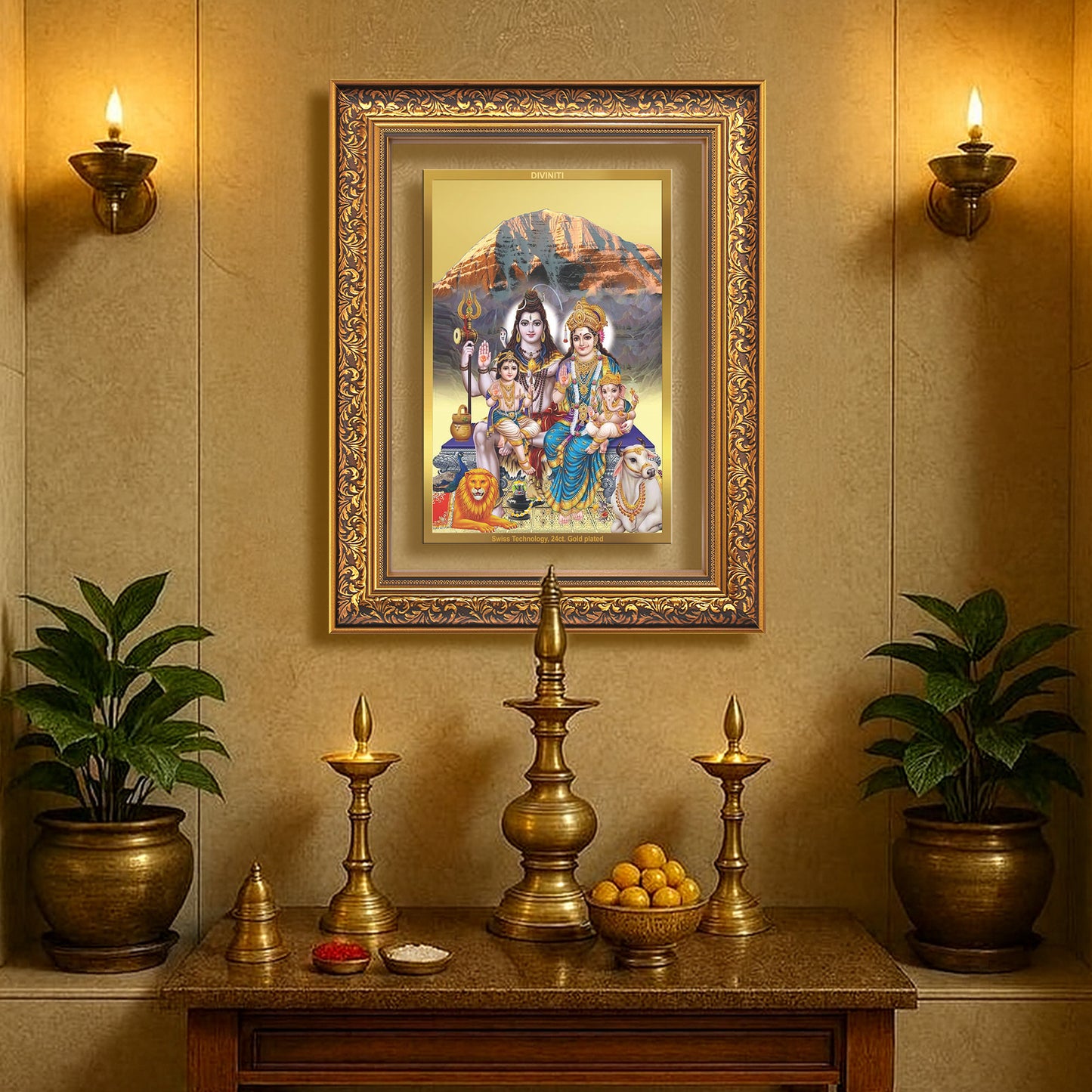 Diviniti 24K Gold Plated Shiv Parivar (Classic) Divine Wall Frame for Home Mandir & Office Decor | Luxury Spiritual Gift