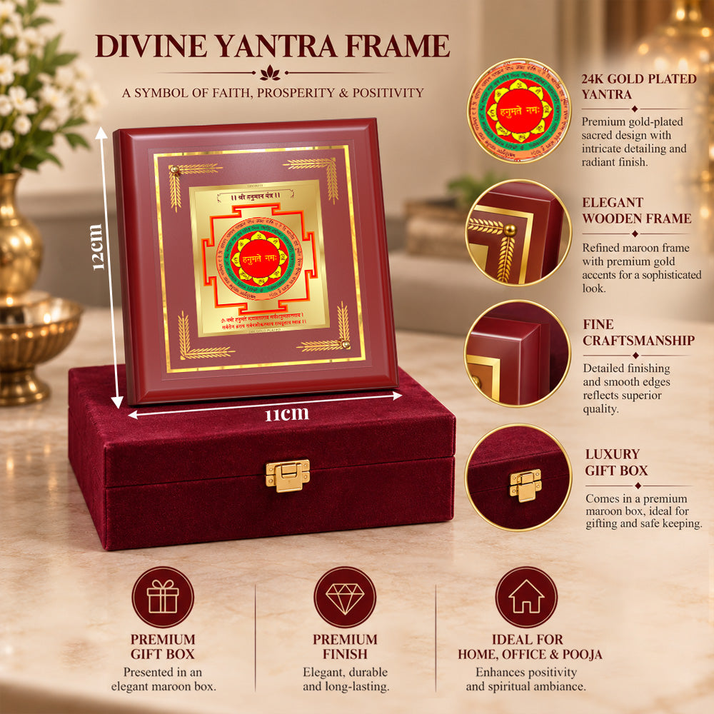 24K Gold-Plated Panchmukhi Hanuman Yantra Frame | Premium Gift Box | 12x11 CM