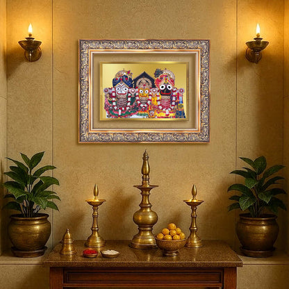 Diviniti 24K Gold Plated Jagannath Subhadra Balabhadra (Classic) Divine Wall Frame for Home Mandir & Office Decor | Luxury Spiritual Gift
