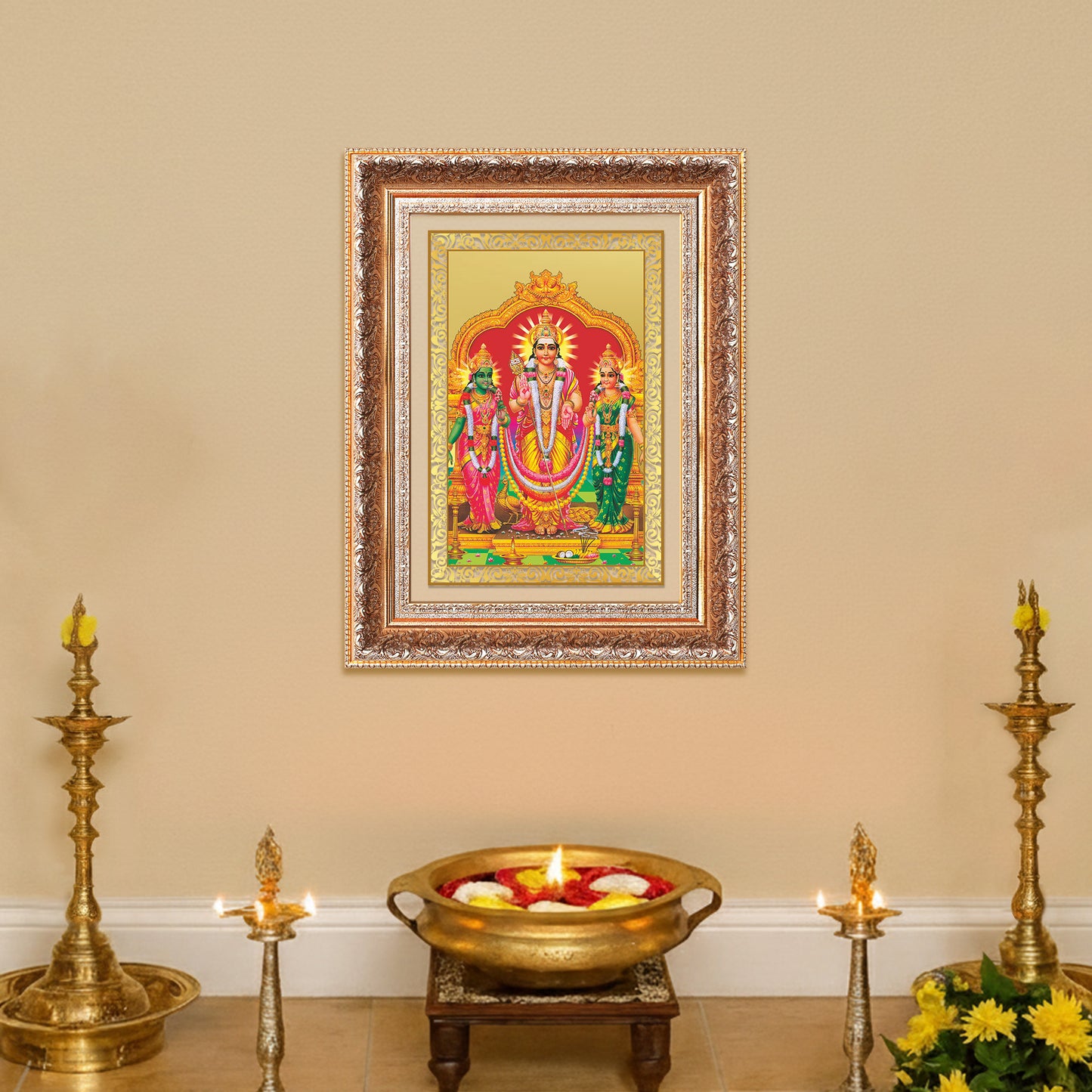 Lord Murugan with Valli | Divine Union Wall Photo Frame in 24K Gold Plated Foil