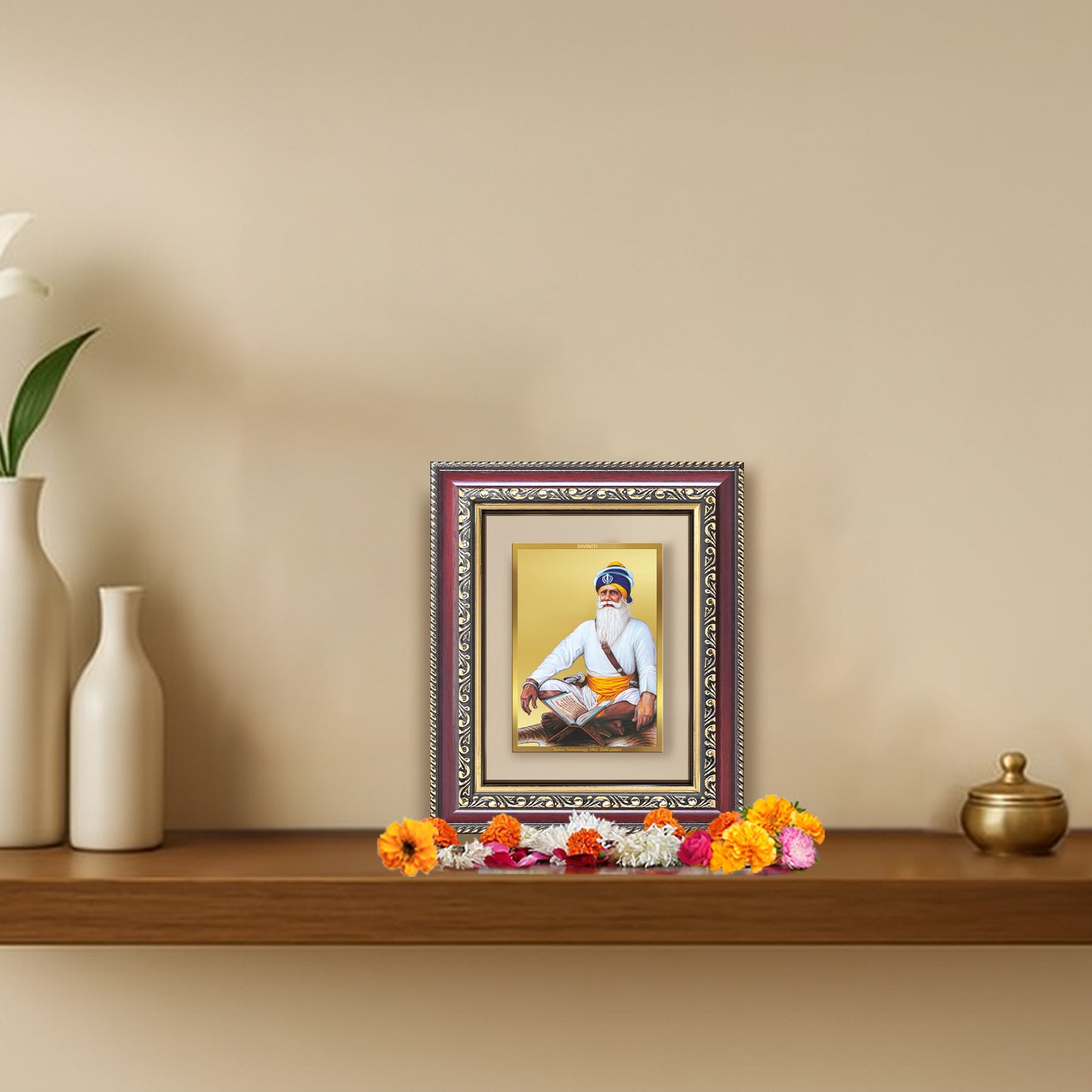 Diviniti 24K Gold Plated Baba Deep Singh Sacred Sikh Table Top Frame for Home Decor & Office Ambiance | Premium Spiritual Gift