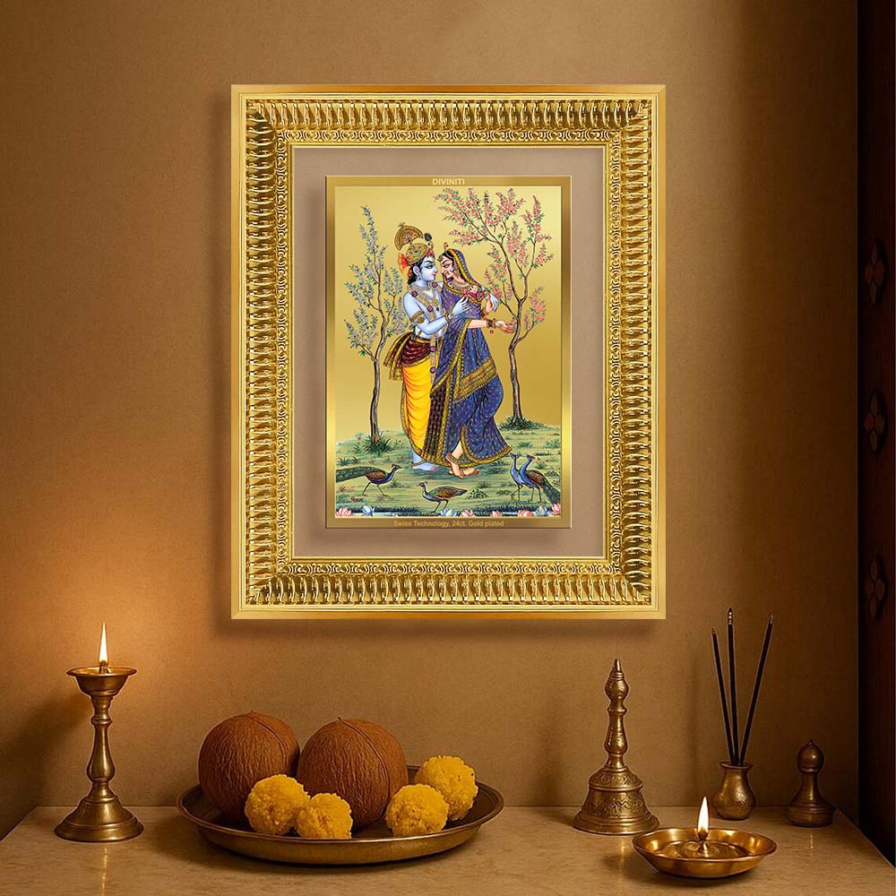 Diviniti 24K Gold Plated Radha Krishna (Classic) Divine Wall Frame for Home Mandir & Office Decor | Luxury Spiritual Gift