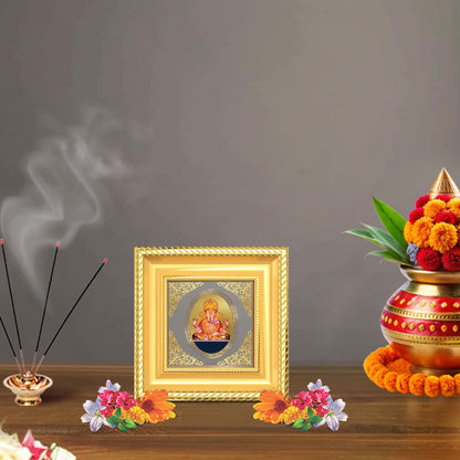 Dagdu Ganesha | Divine Ganpati Royal Tabletop Photo Frame in 24K Gold Plated Foil