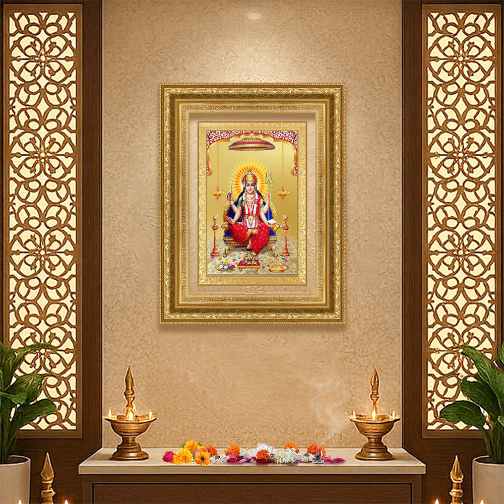 Diviniti 24K Gold Plated Santoshi Mata (Classic) Divine Wall Frame for Home Mandir & Office Decor | Luxury Spiritual Gift