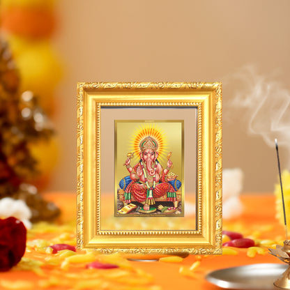 Diviniti 24K Gold Plated Ganesha |Divine Table Top Frame for Home Mandir & Office Decor | Luxury Spiritual Gift