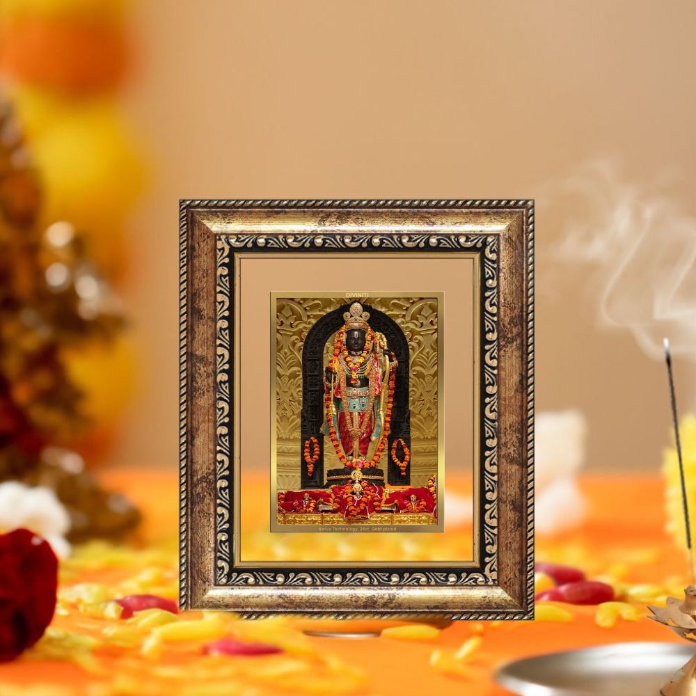 Diviniti 24K Gold Plated Ram Lalla Divine Table Top Frame for Home Mandir & Office Decor | Luxury Spiritual Gift