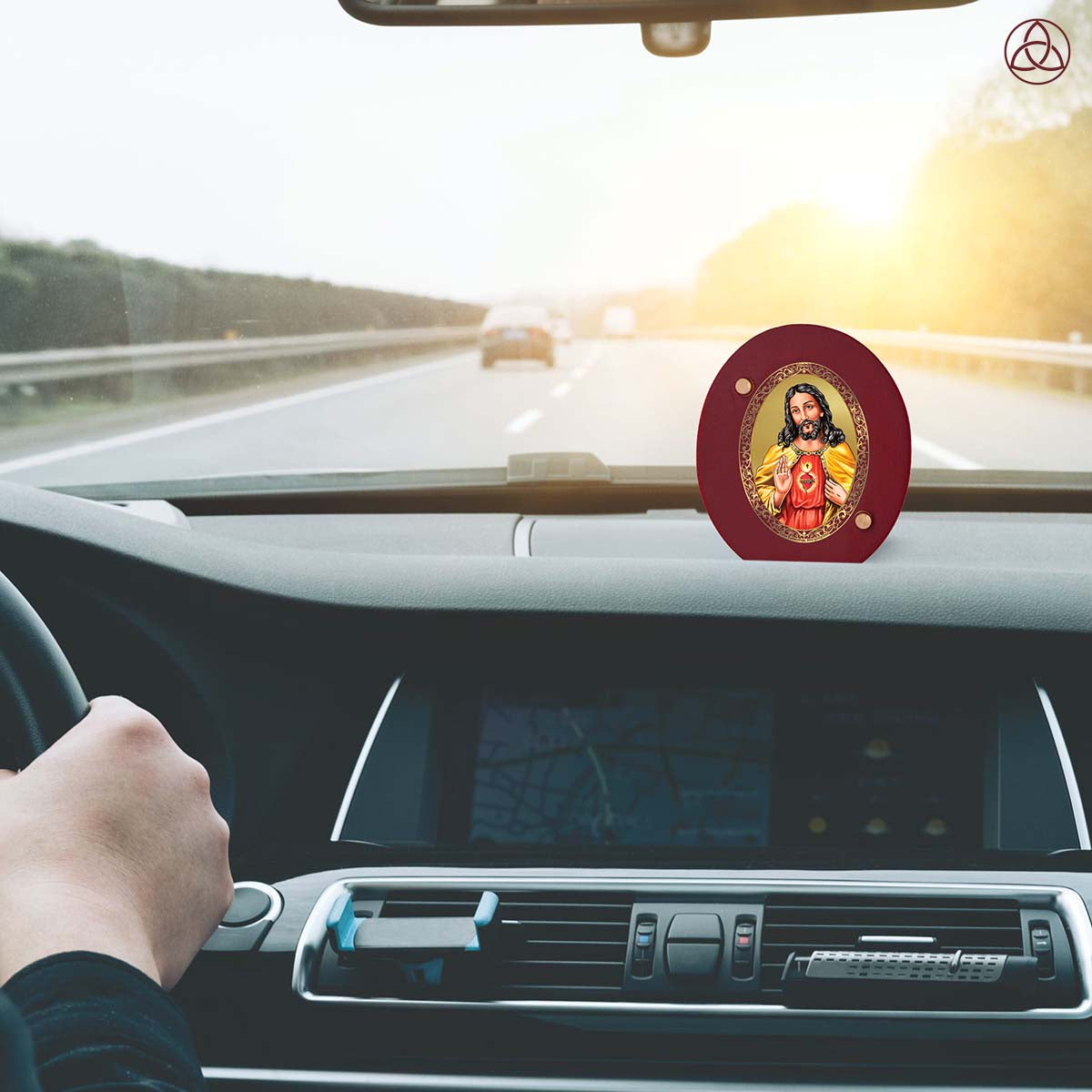 Jesus Christ Car Dashboard Photo Frame in 24K gold-plated foil, enhancing spiritual presence while driving.