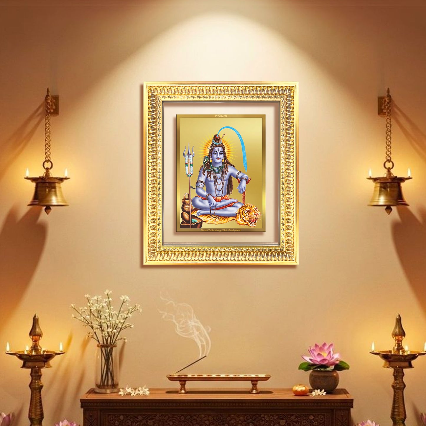 Diviniti 24K Gold Plated Shiva (Classic) Divine Wall Frame for Home Mandir & Office Decor | Luxury Spiritual Gift