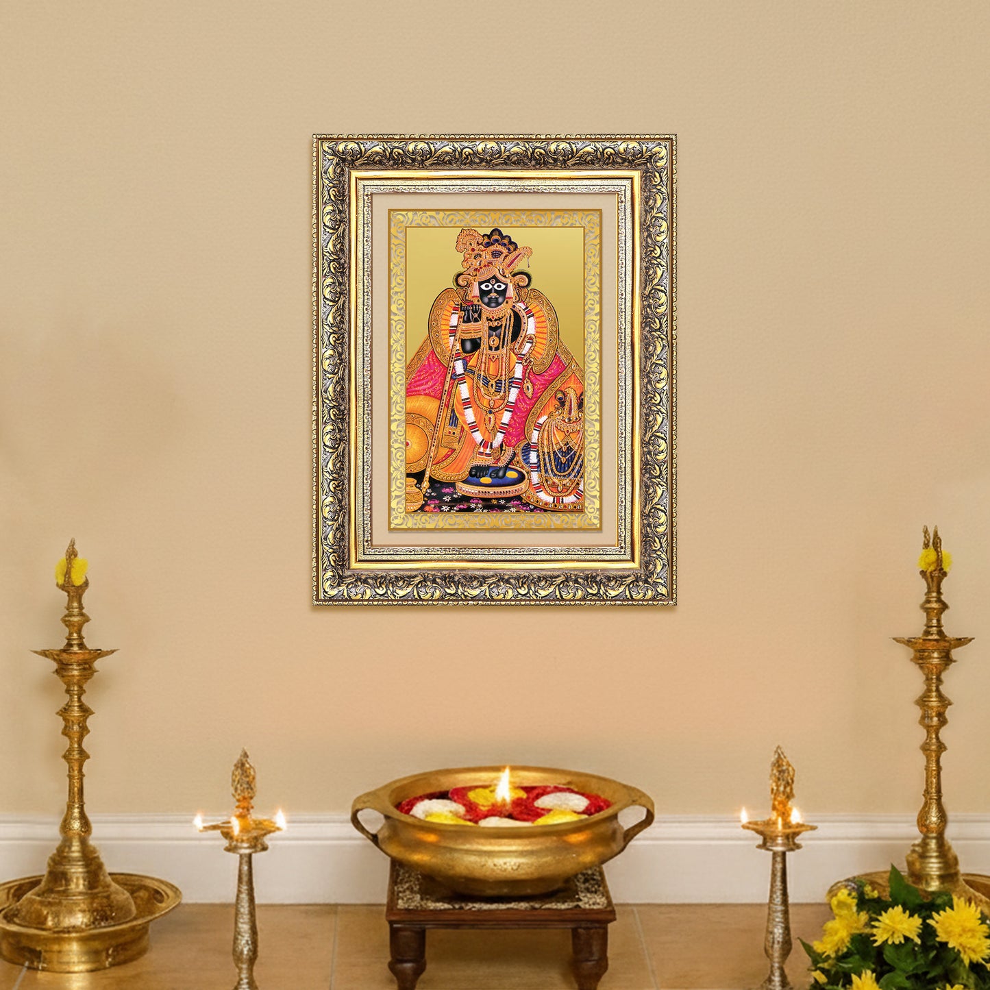 Diviniti 24K Gold Plated Banke Bihari Ji (Classic) Divine Wall Frame for Home Mandir & Office Decor | Luxury Spiritual Gift