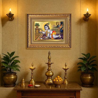 Diviniti 24K Gold Plated Laddu Gopal (Classic) Divine Wall Frame for Home Mandir & Office Decor | Luxury Spiritual Gift