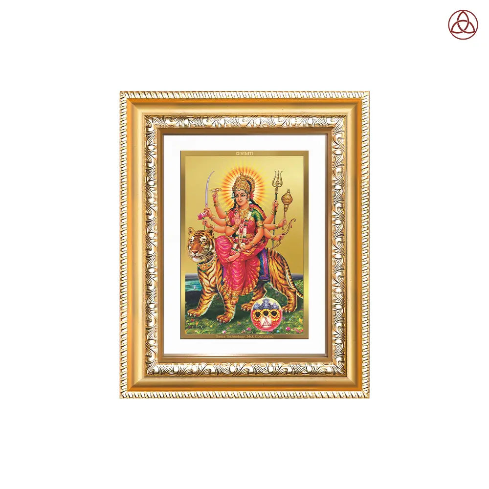 Durga Sherawali Mata with Pind | Divine Wall & Tabletop Photo Frame in 24K Gold Plated Foil