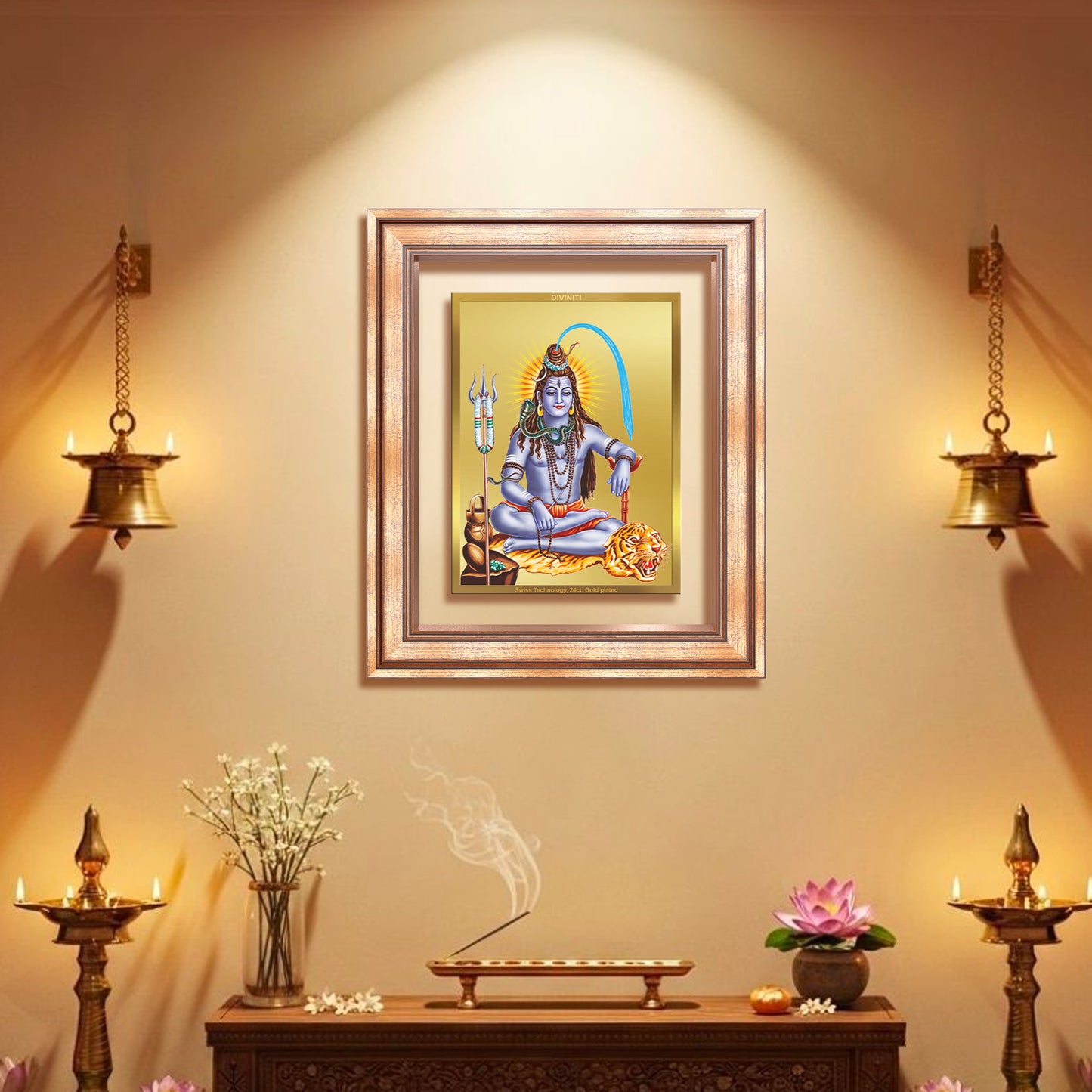 Diviniti 24K Gold Plated Shiva (Classic) Divine Wall Frame for Home Mandir & Office Decor | Luxury Spiritual Gift