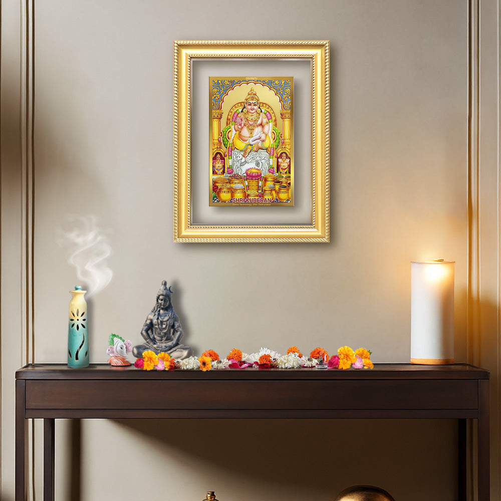 Diviniti 24K Gold Plated Kuber (Classic) Divine Wall Frame for Home Mandir & Office Decor | Luxury Spiritual Gift