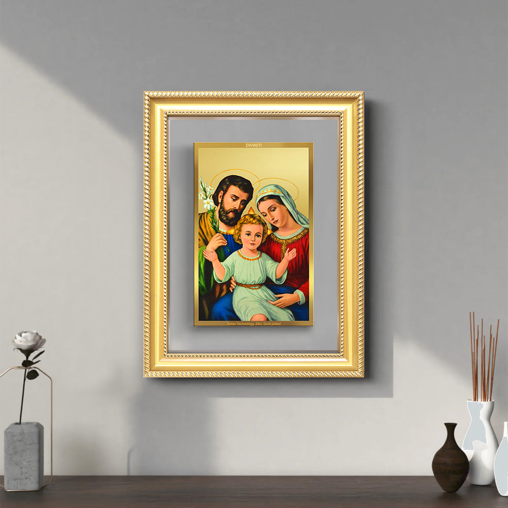 Diviniti 24K Gold Plated Holy Family (Classic) Divine Wall Frame for Home Mandir & Office Decor | Luxury Spiritual Gift
