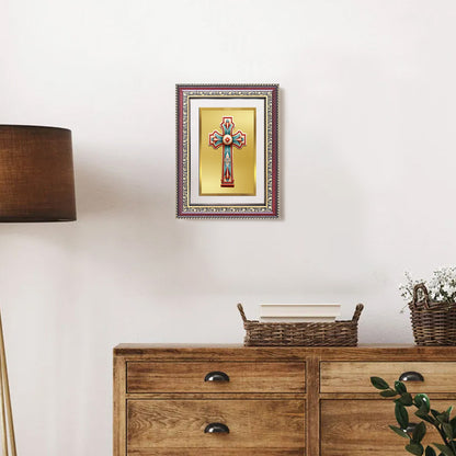 Diviniti 24K Gold Plated Holy Cross (Classic) Divine Wall Frame for Home Mandir & Office Decor | Luxury Spiritual Gift