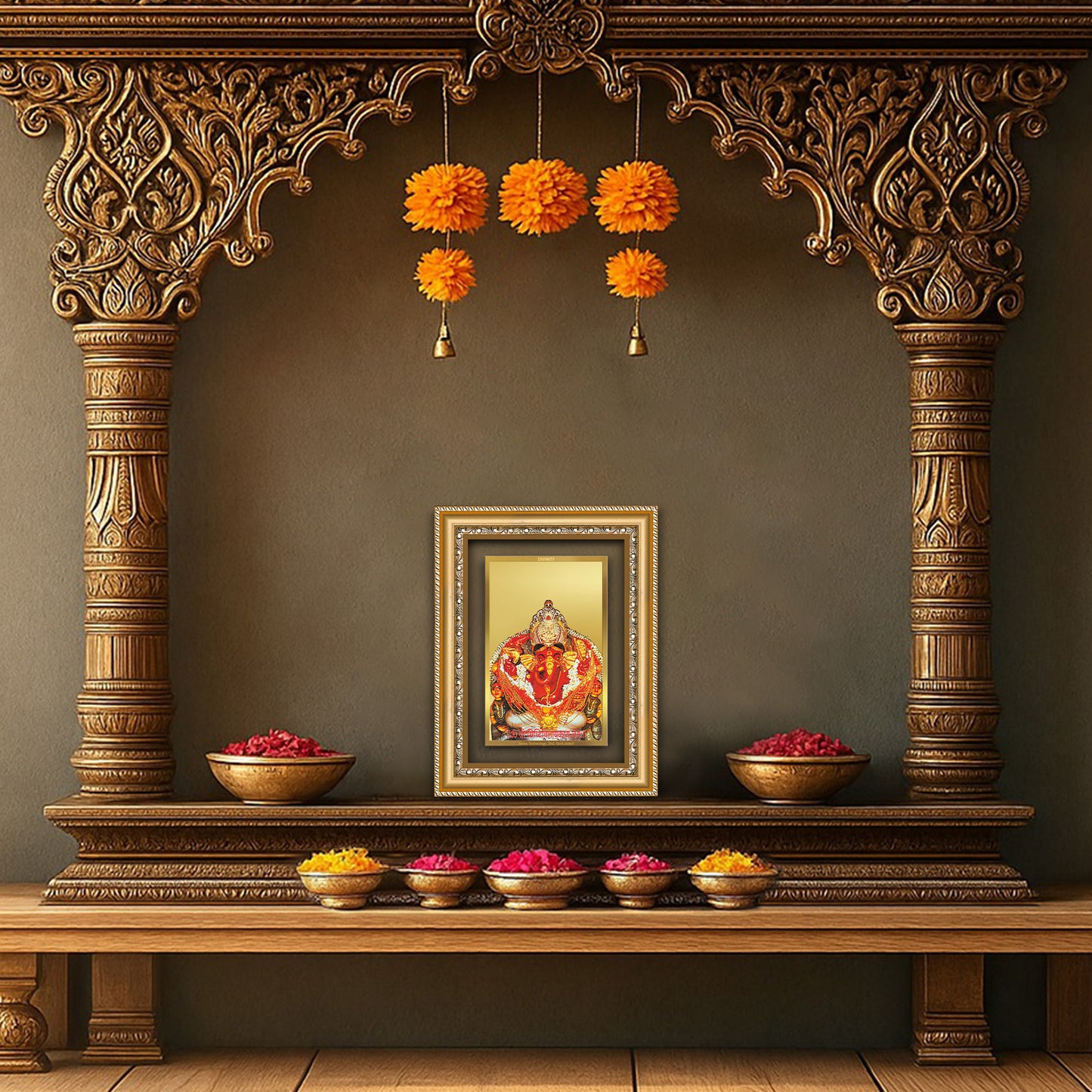 Diviniti 24K Gold Plated Siddhi Vinayak (Classic) Divine Wall Frame for Home Mandir & Office Decor | Luxury Spiritual Gift
