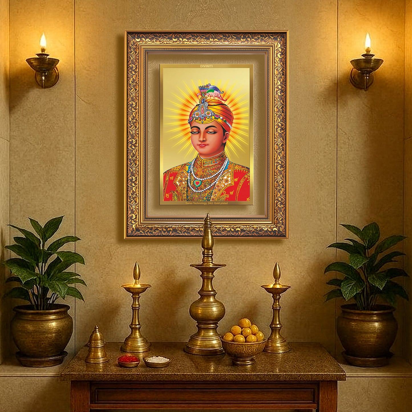 Diviniti 24K Gold Plated Guru Harkrishan Sahib Ji (Classic) Sacred Sikh Wall Frame for Home Decor & Office Ambiance | Premium Spiritual Gift