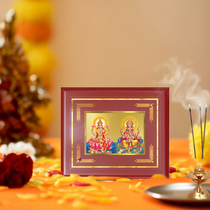 Diviniti 24K Gold Plated Lakshmi & Ganesh Blessing Tabletop Photo Frame | Wealth, Prosperity & Divine Grace MDF Size 1