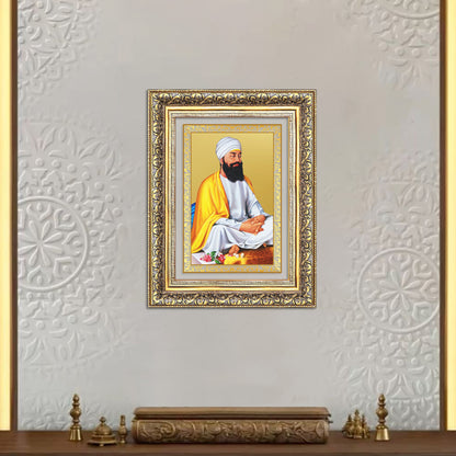 Diviniti 24K Gold Plated Guru Tegh Bahadur Sahib Ji (Classic) Sacred Sikh Wall Frame for Home Decor & Office Ambiance | Premium Spiritual Gift