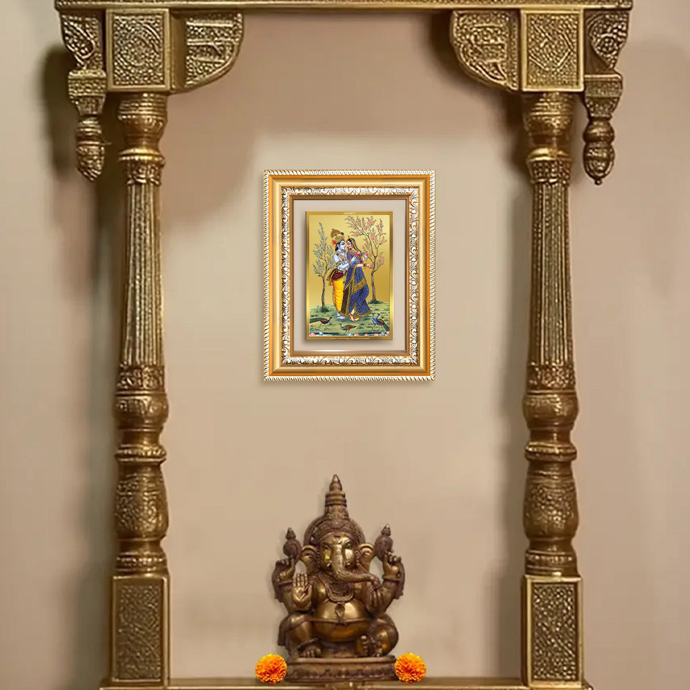 Diviniti 24K Gold Plated Radha Krishna (Classic) Divine Wall and Table Top Frame for Home Mandir & Office Decor | Luxury Spiritual Gift