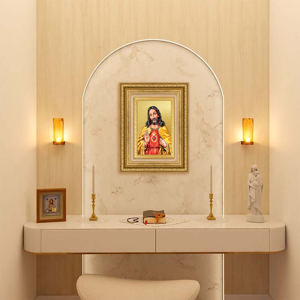 Diviniti 24K Gold Plated Jesus Christ (Classic) Divine Wall Frame for Home Mandir & Office Decor | Luxury Spiritual Gift