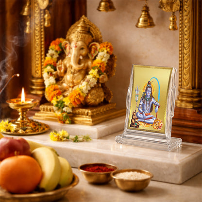 24K Gold-Plated Lord Shiva Acrylic Car Dashboard Frame | 11x7 CM