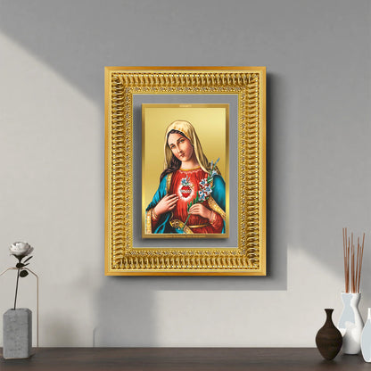 Diviniti 24K Gold Plated Mother Mary (Classic) Divine Wall Frame for Home Mandir & Office Decor | Luxury Spiritual Gift