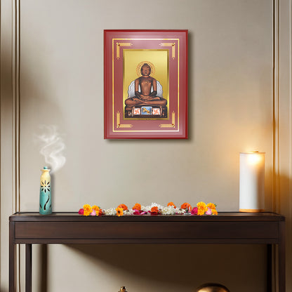 Diviniti 24K Gold Plated Lord Mahavir Blessing Tabletop Photo Frame | Peace, Non-Violence & Spiritual Grace