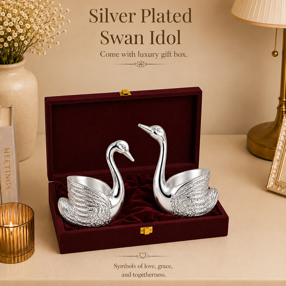 999 Silver-Plated Swan Candle Stand Pair | Premium Gift Box | 12x10 CM