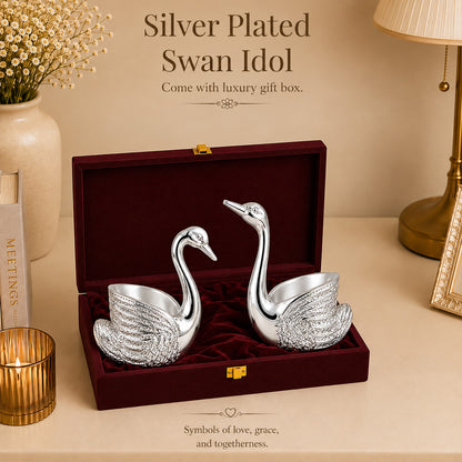999 Silver-Plated Swan Candle Stand Pair | Premium Gift Box | 12x10 CM