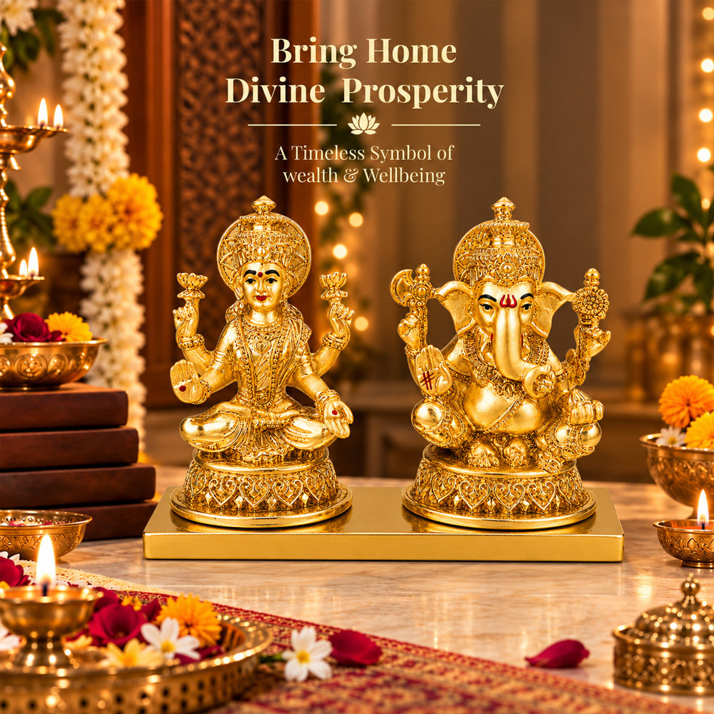 24K Gold-Plated Laxmi Ganesha Idol | Premium Gift Box | 10x13 CM