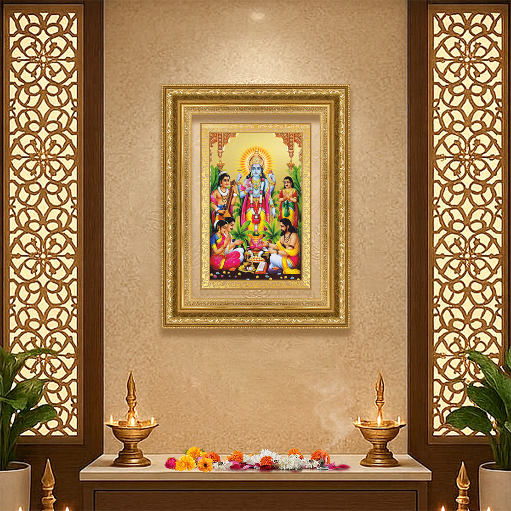 Diviniti 24K Gold Plated Satyanarayan (Classic) Divine Wall Frame for Home Mandir & Office Decor | Luxury Spiritual Gift