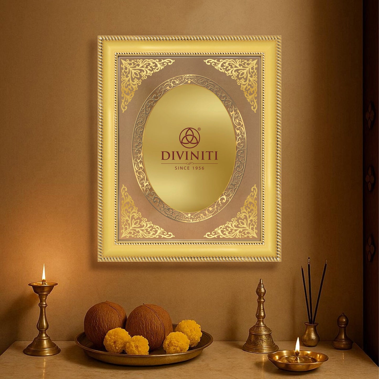 Diviniti Double Glass Frame Personalised Wall Mount Photo Frame in 24K Gold Plated Foil
